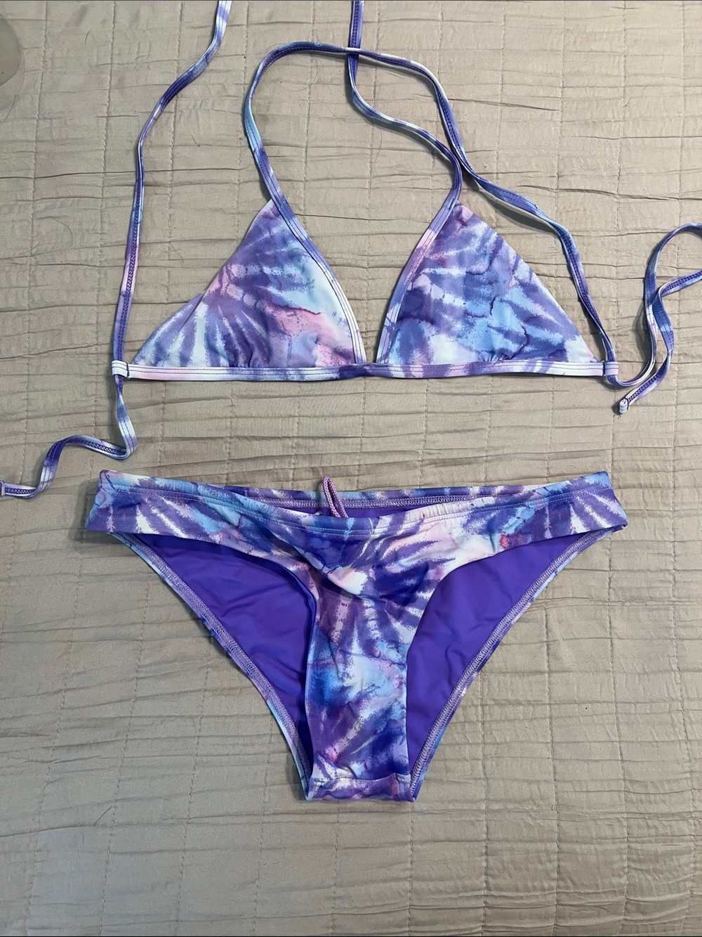 Jolyn Clothing Purple & Blue Tie-Dye Triangle Bikini Set